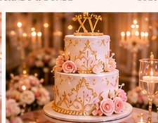 Pastel de quinceañera rosa y dorado