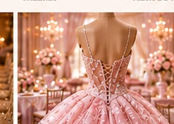 Vestido rosa de quinceañera visto de espaldas