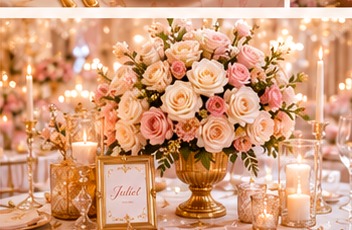 Arreglo floral de rosas en la mesa