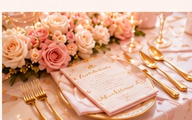 Mesa elegante en tonos rosa y dorado
